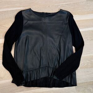 Zara Black Faux Leather Blouse